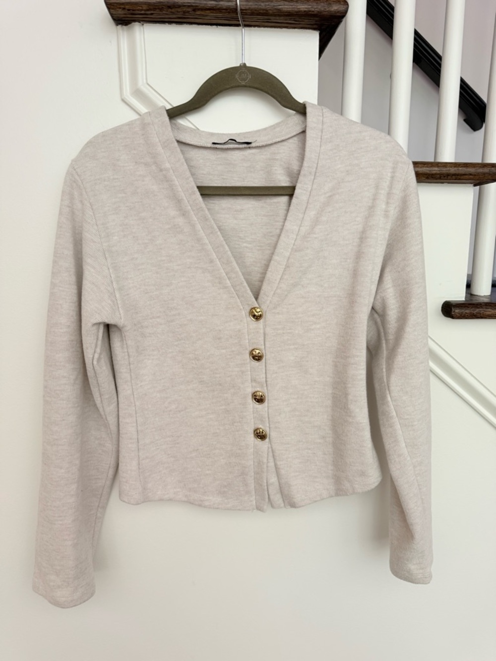Zara Soft Button Beige Cardigan Gold Buttons - size medium - Picture 7 of 10